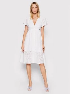 Pepe Jeans Γυναίκες Καλοκαιρινά Φορέματα Φόρεμα καλοκαιρινό Mae PL953020 Λευκό Regular Fit