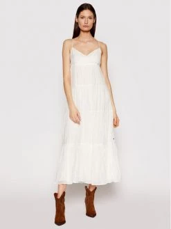 Pepe Jeans Γυναίκες Καλοκαιρινά Φορέματα Φόρεμα καλοκαιρινό Anae PL952819 Λευκό Relaxed Fit