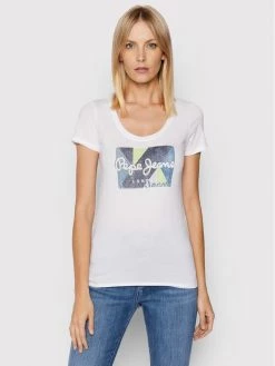 Pepe Jeans Γυναίκες T-shirts T-Shirt Dafne PL505058 Λευκό Regular Fit