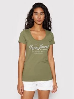 Pepe Jeans Γυναίκες T-shirts T-Shirt Baia PL505123 Πράσινο Regular Fit