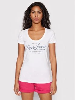 Pepe Jeans Γυναίκες T-shirts T-Shirt Baia PL505123 Λευκό Regular Fit