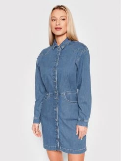 Pepe Jeans Γυναίκες Φορέματα σε Στυλ Πουκάμισο & Σεμιζιέ Φόρεμα τζιν Jane PL953063 Μπλε Regular Fit