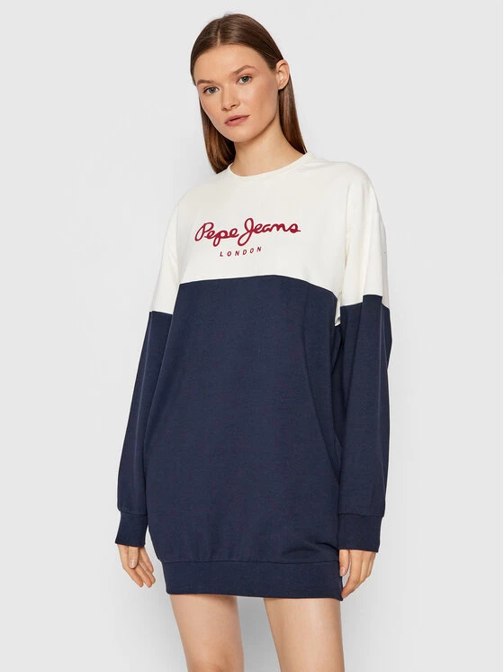 Pepe Jeans Γυναίκες Πλεκτά Φορέματα Φόρεμα υφασμάτινο Blanche PL952987 Σκούρο μπλε Relaxed Fit 1 Pepe Jeans Γυναίκες Πλεκτά Φορέματα Φόρεμα υφασμάτινο Blanche PL952987 Σκούρο μπλε Relaxed Fit