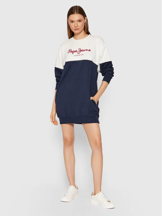 Pepe Jeans Γυναίκες Πλεκτά Φορέματα Φόρεμα υφασμάτινο Blanche PL952987 Σκούρο μπλε Relaxed Fit 2 Pepe Jeans Γυναίκες Πλεκτά Φορέματα Φόρεμα υφασμάτινο Blanche PL952987 Σκούρο μπλε Relaxed Fit - Image 2