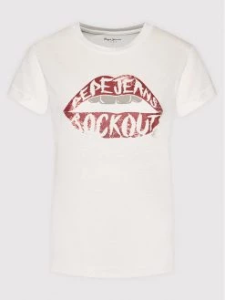 Pepe Jeans Γυναίκες T-shirts T-Shirt Lips PL505005 Λευκό Regular Fit -Pepe Jeans Κατάστημα unnamed file 607